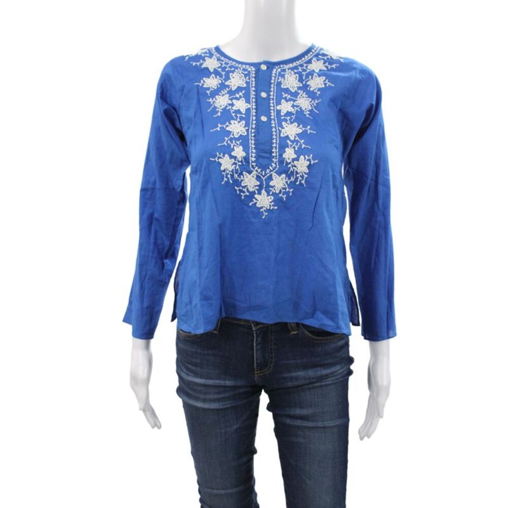 Calypso Saint Barth Girls Tunic Blue Floral Cotton Long Sleeve Size 12